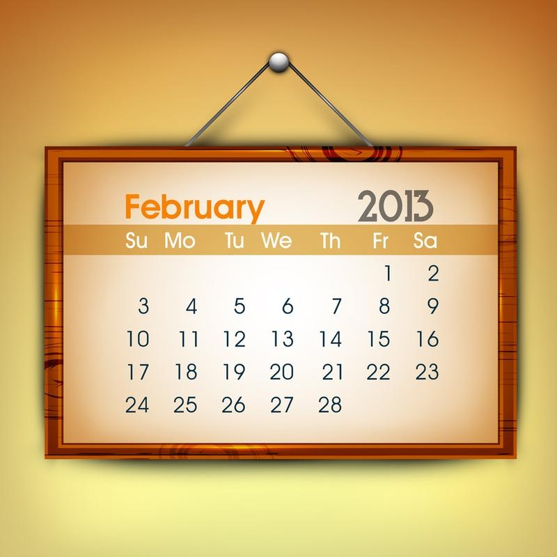 回顾与展望，2013年2月的日历插图