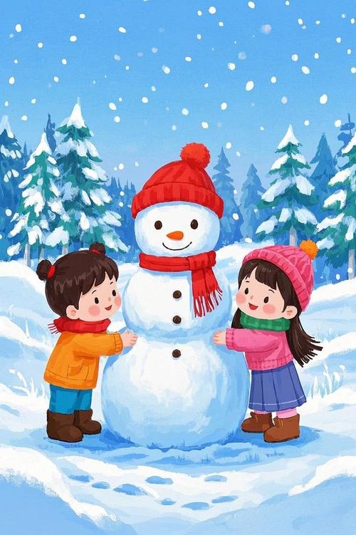 梦见堆雪人，冬日梦境的温馨与创意插图