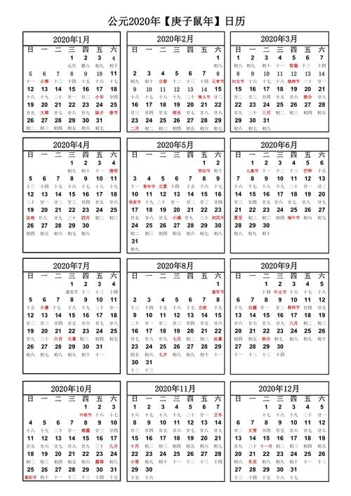万年历2020年日历详解插图