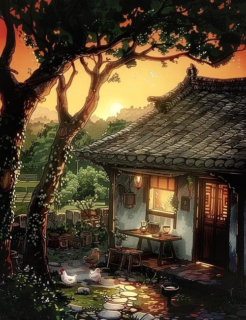 屋角斜阳，时光与情感的交织插图