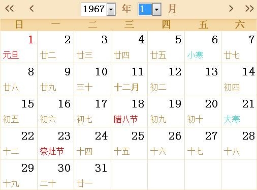 1967年农历阳历表回顾插图