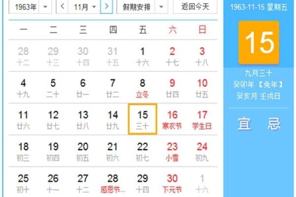农历与阳历的交汇，1963年历法表-新乐天