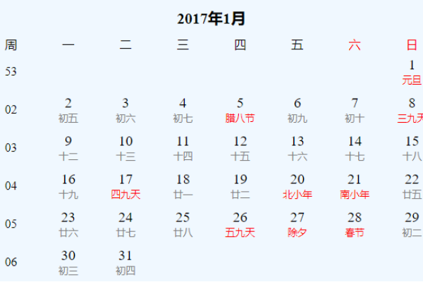 2017年日历表及其重要时刻回顾-新乐天